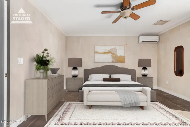 a bedroom with a bed and window