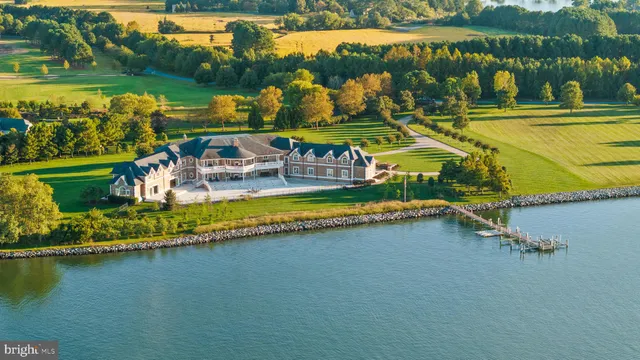 an aerial view of a house with a lake view