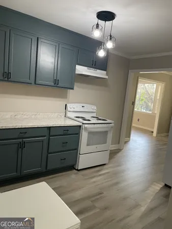 a kitchen with a sink a stove and cabinets