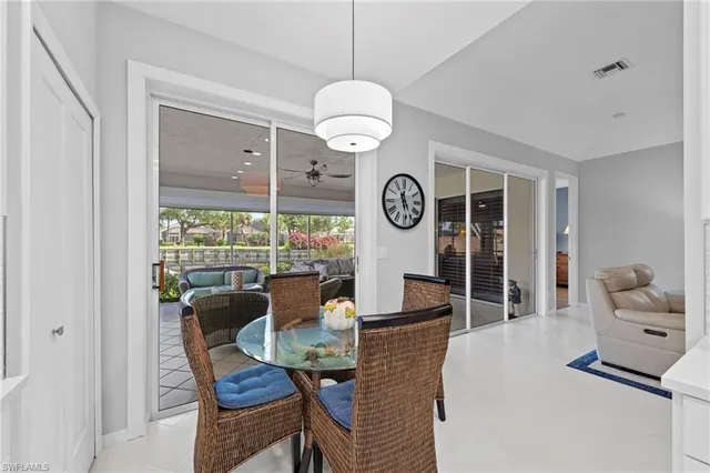 a view of a kitchen with a dining table chairs and stainless steel appliances