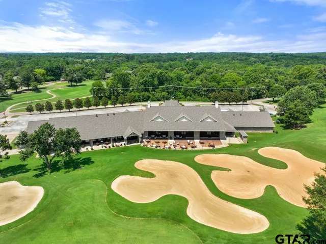 an aerial view of a house with garden