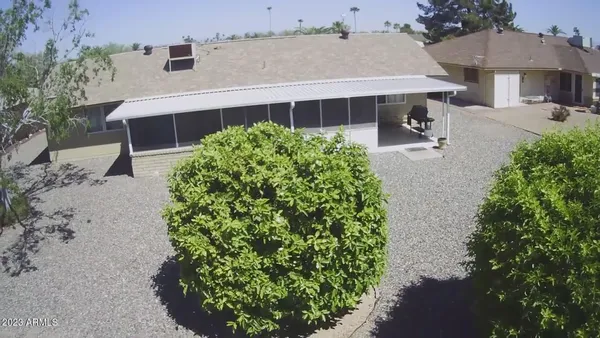 an outdoor view with patio