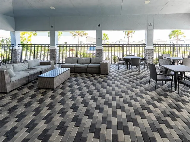 a view of a park with palm trees