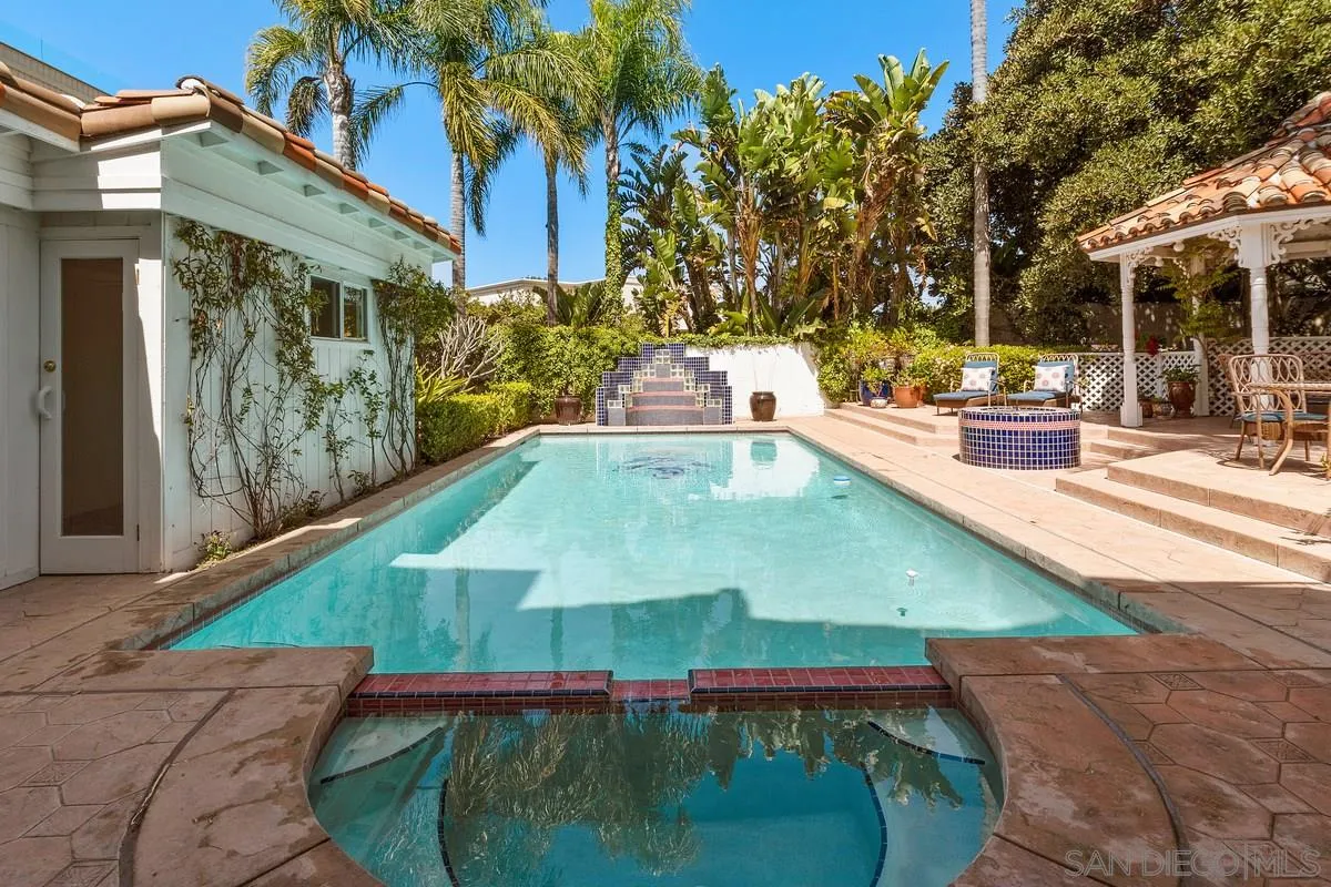 2070 De Mayo Road Del Mar, CA 92014 - Photo 40 of 43 a view of a swimming pool with a patio