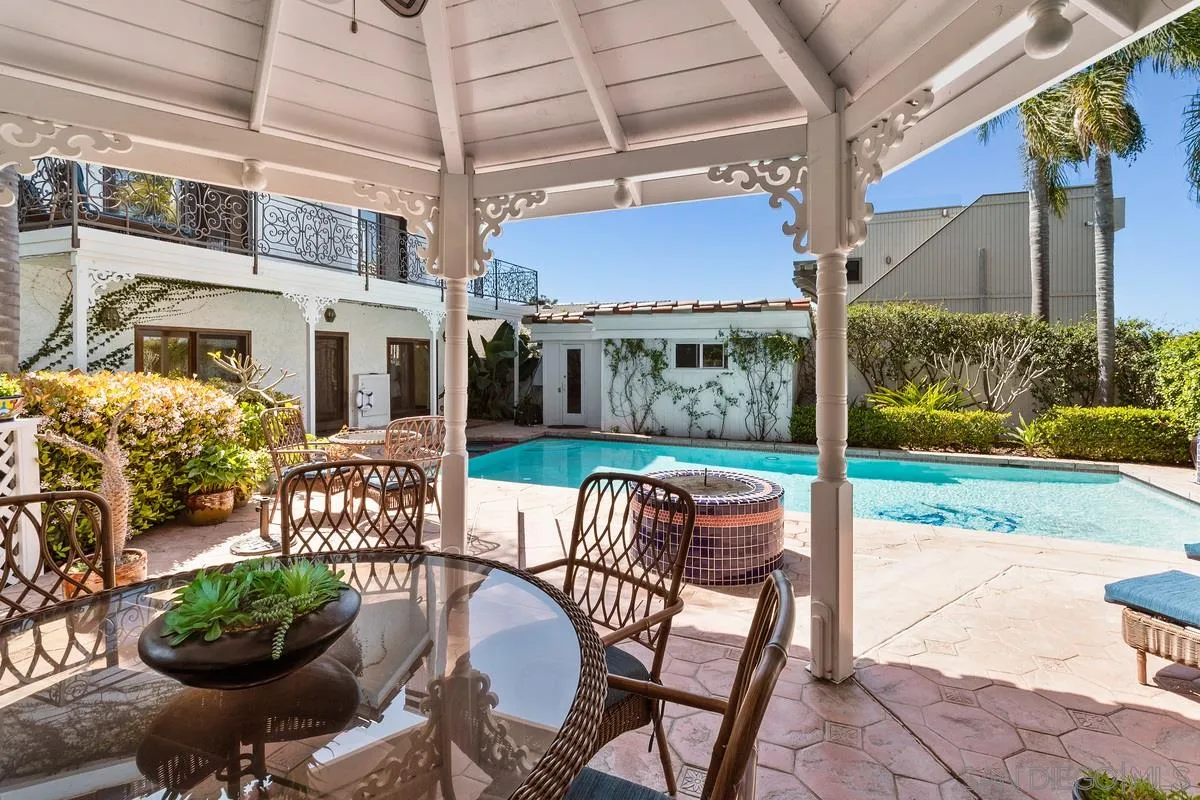 2070 De Mayo Road Del Mar, CA 92014 - Photo 43 of 43 a view of a patio with a table chairs and a backyard