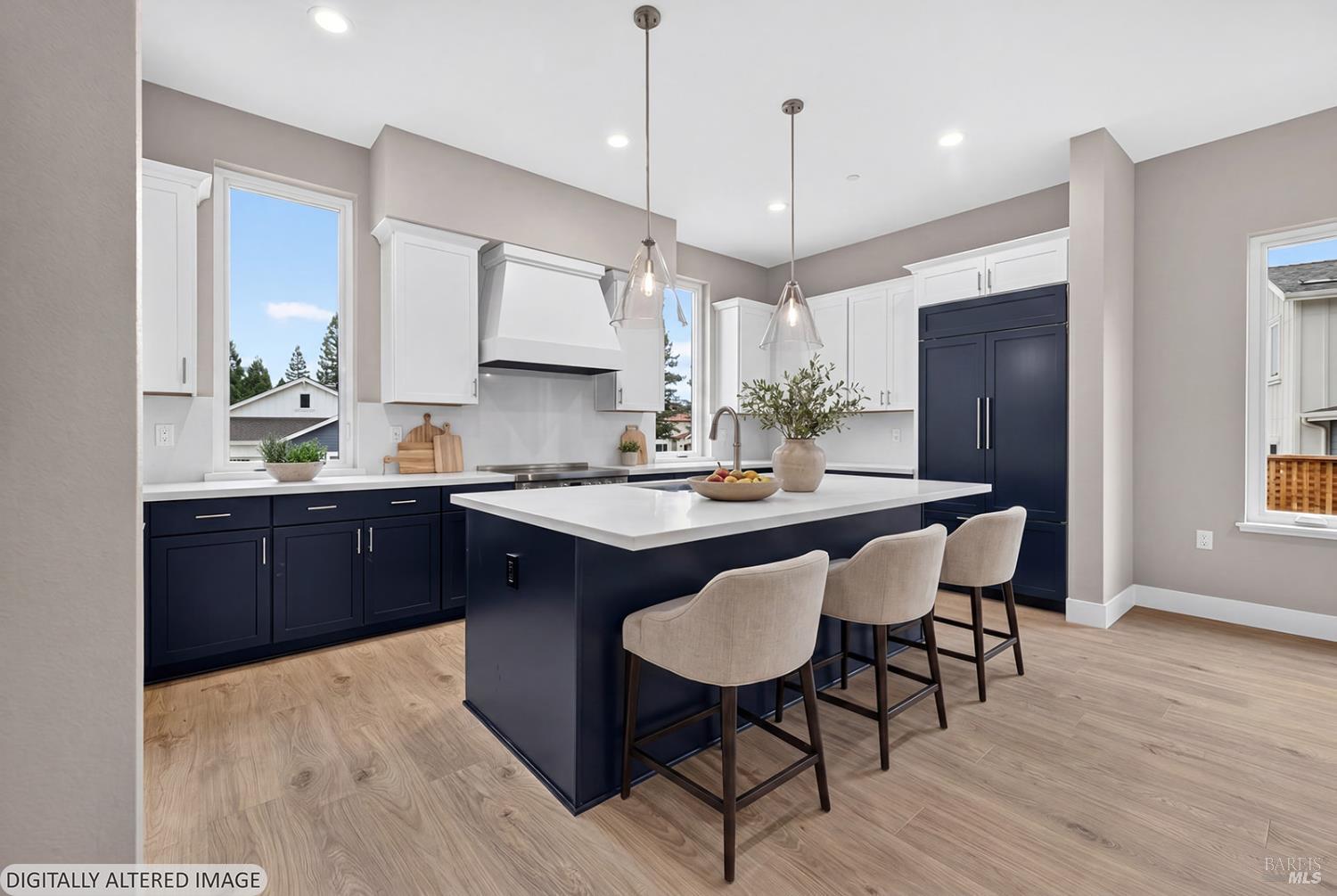 1913 Carlile Place Santa Rosa, CA 95403 - Photo 8 of 60 View of this awesome kitchen (virtually staged) that offers quartz counters and island with sink. Refrigerator is this photo is a rendering and the one included with the sale of this home will be stainless.