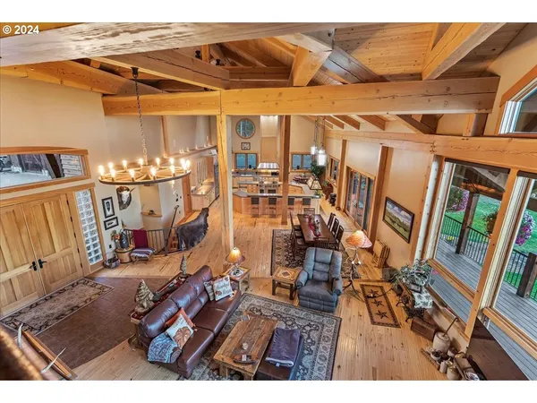 a view of a living room and a large window