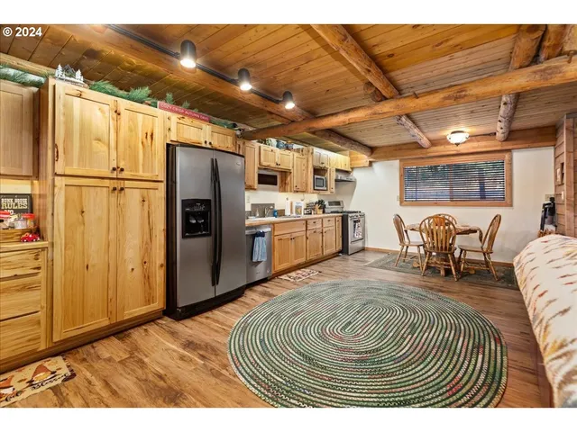 a view of a garage with storage