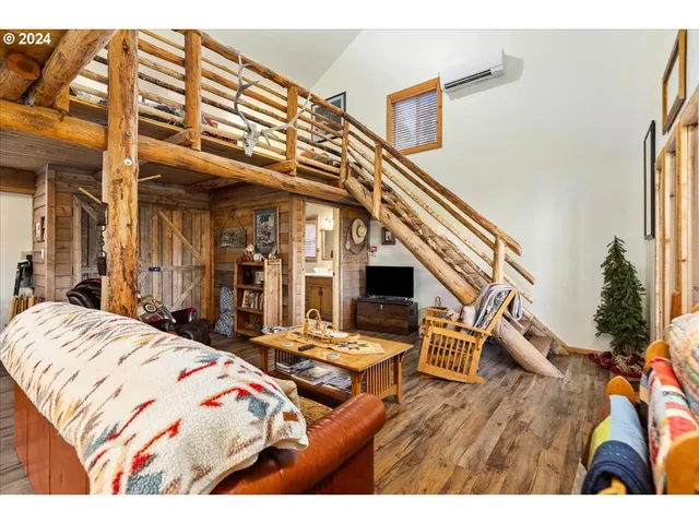 a view of a garage with a bike and storage