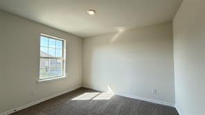 4304 Placer Mine Road Aubrey, TX 76227 - Photo 4 of 12 Neutral wall paint, plush carpet flooring, a single pane window, and a recessed ceiling light fixture