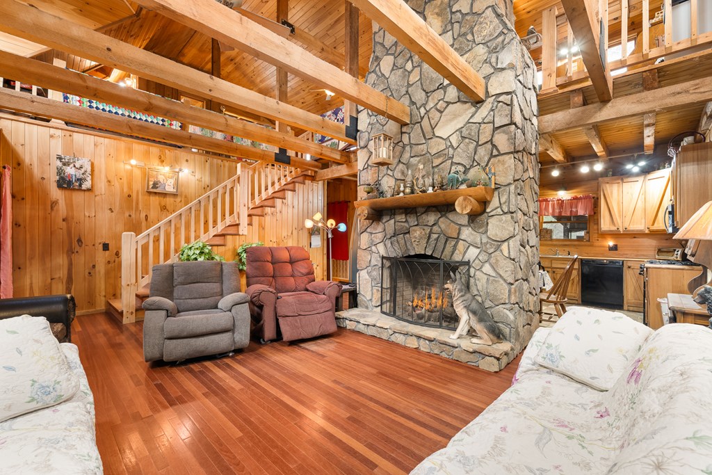 336 Old Skeenah Gap Road Suches, GA 30572 - Photo 56 of 81 a living room with furniture and a fireplace