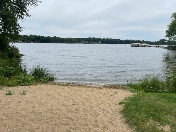 a view of a lake from a yard