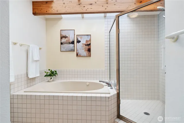 a bathroom with a bathtub