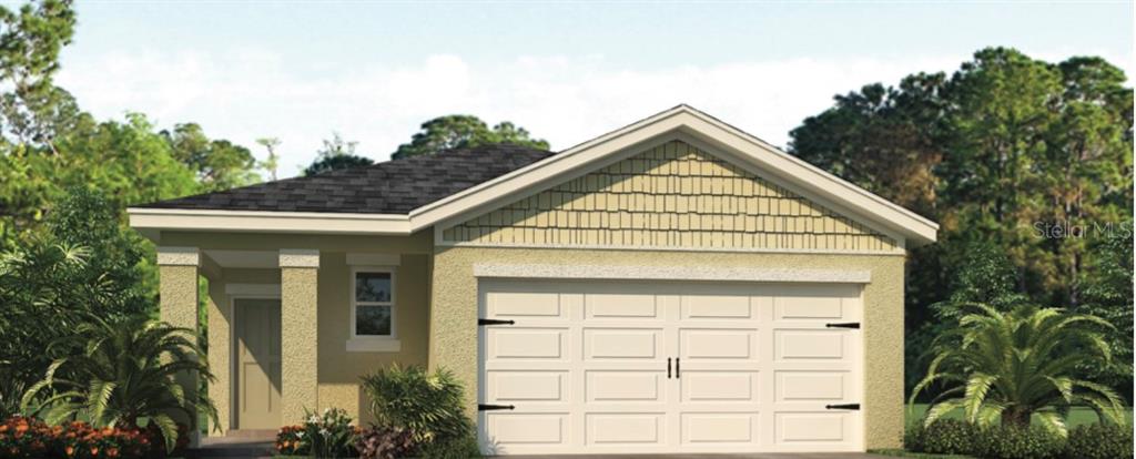 a view of a house with a garage and balcony