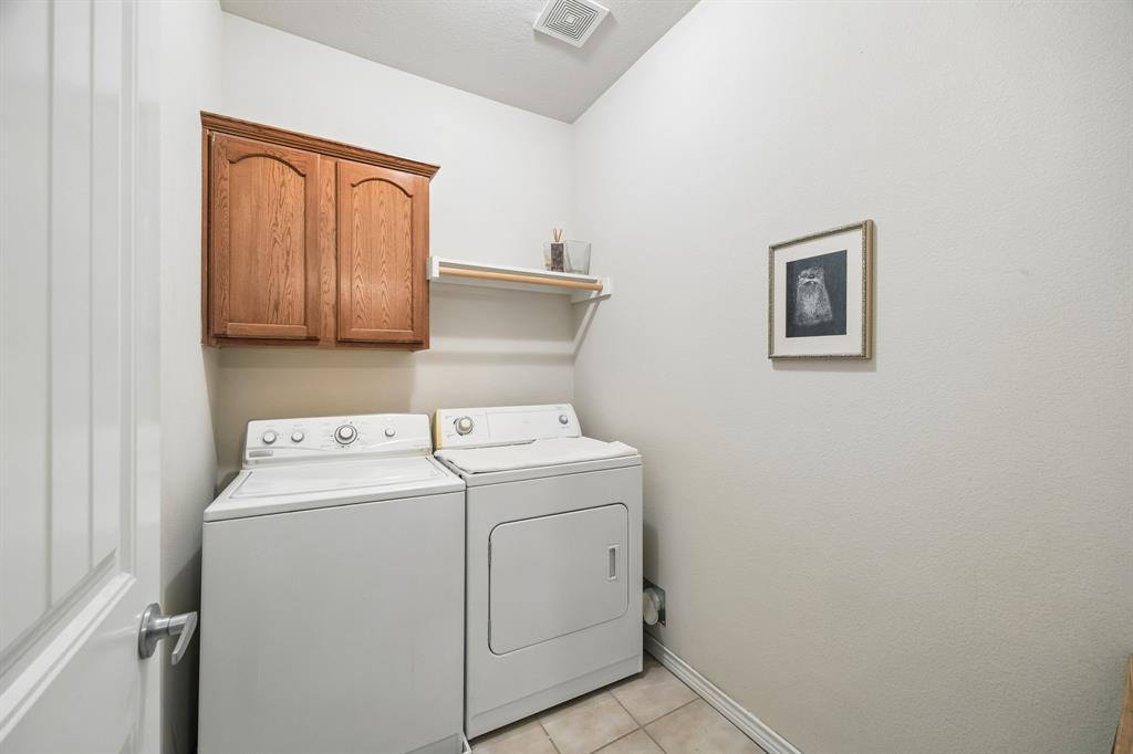 2003 Downing Street Allen, TX 75013 - Photo 34 of 40 Dedicated utility room with upper storage cabinetry - tucked away between both Upstairs Primary Bedrooms for convenience!