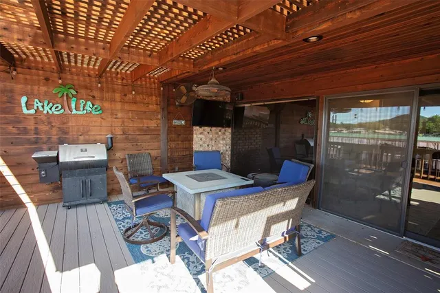 a view of a table and chairs in patio