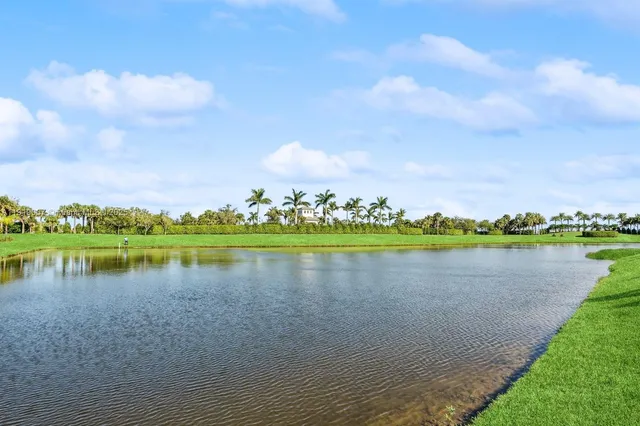 a view of a lake with a city