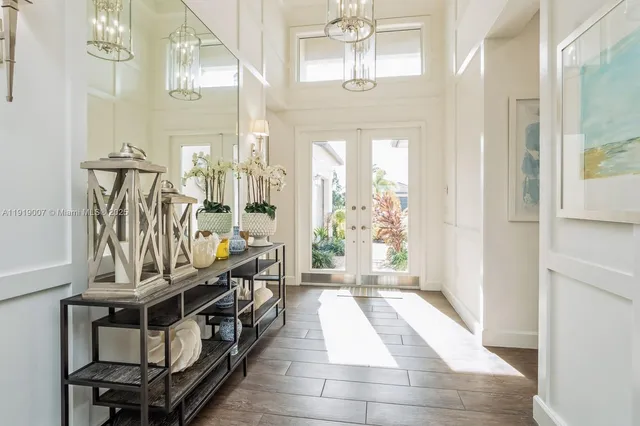 a view of an entryway with wooden floor