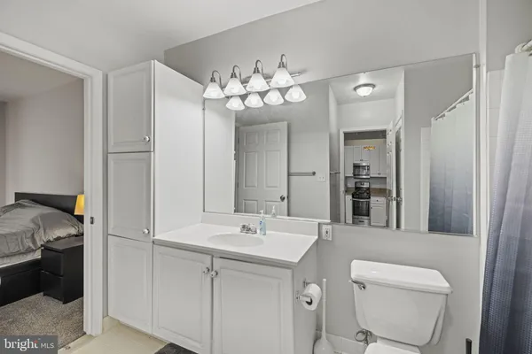 a bathroom with a toilet sink and mirror