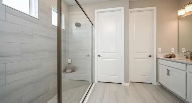 a view of a hallway with workspace