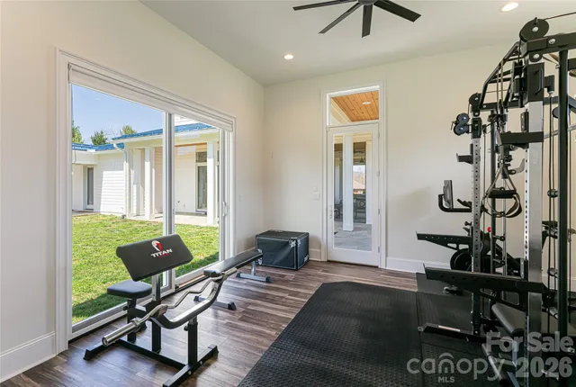 a view of a room with gym equipment