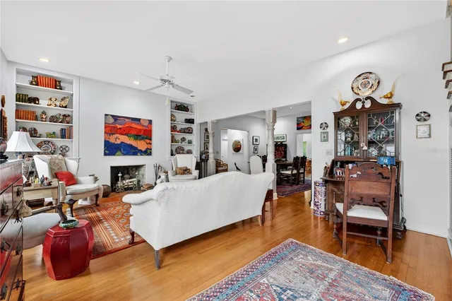 a living room with furniture and a rug