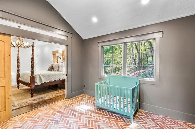 a view of a town with mountains in the background