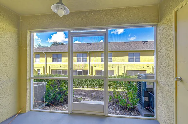 a view of a building with a garden