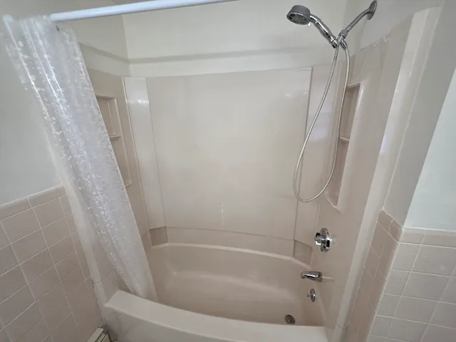 a bathroom with a bathtub