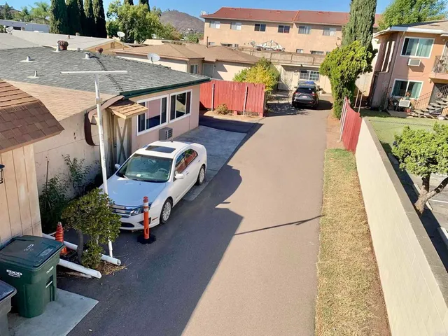 an outdoor space with seating