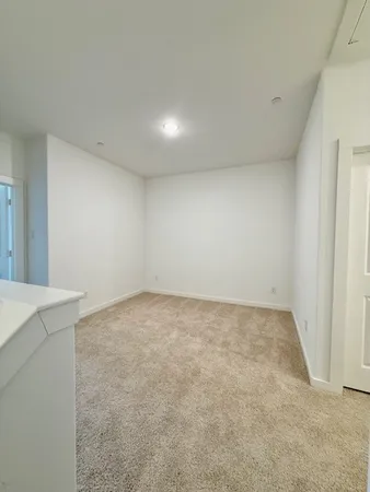 an empty room with a workbench