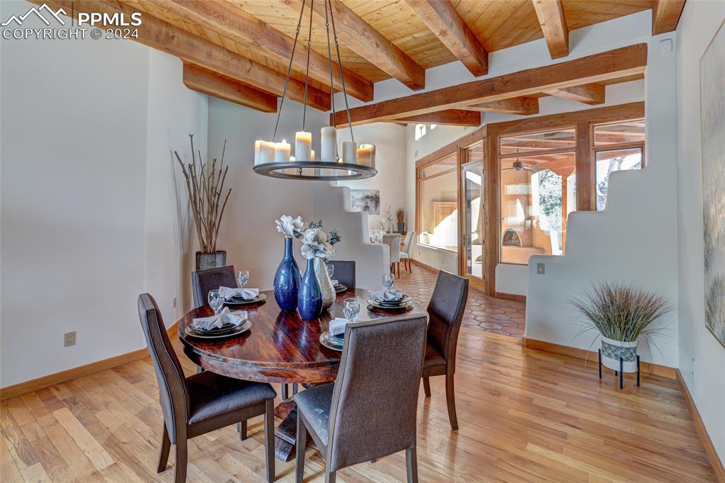 15 4th Street Colorado Springs, CO 80906 - Photo 12 of 46 a view of a dining room with furniture window and wooden floor