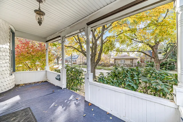 a view of porch with a large window