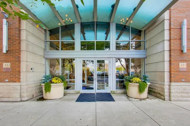 a view of a building with sitting space