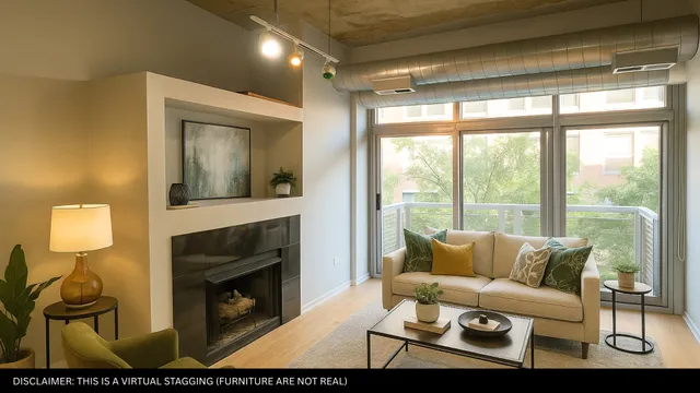 a living room with furniture a window and a fireplace