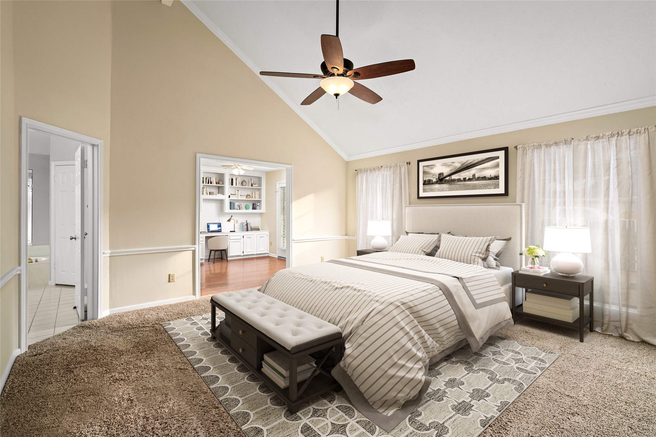 16106 Ridge Park Drive Houston, TX 77095 - Photo 15 of 23 a bedroom with a bed and a chandelier