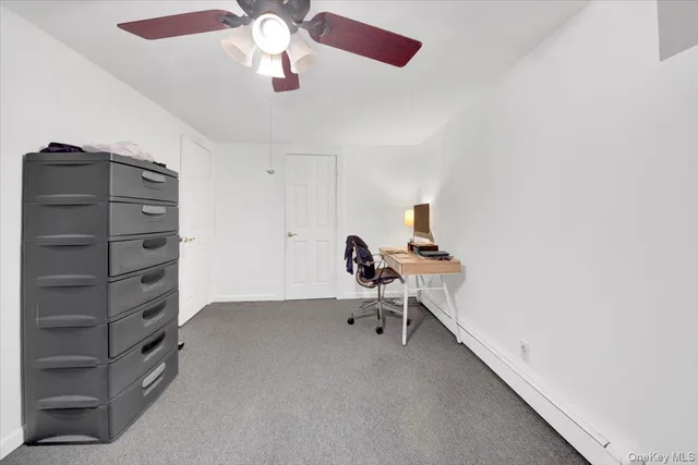 a workspace with a bookshelf