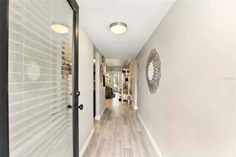 a view of a hallway with gallery