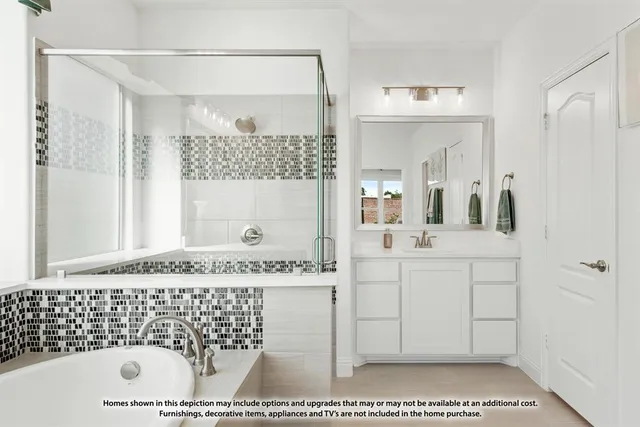 a bathroom with a sink a mirror and a shower