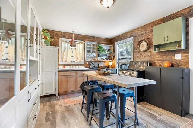 an empty room with wooden door