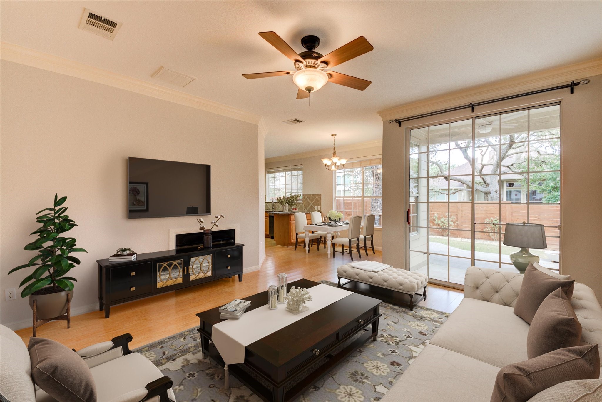 11000 Anderson Mill Road, Unit 9 Austin, TX 78750 - Photo 1 of 1 Great floor plan with the focus on open living and flow to outdoor living. Digitally staged.