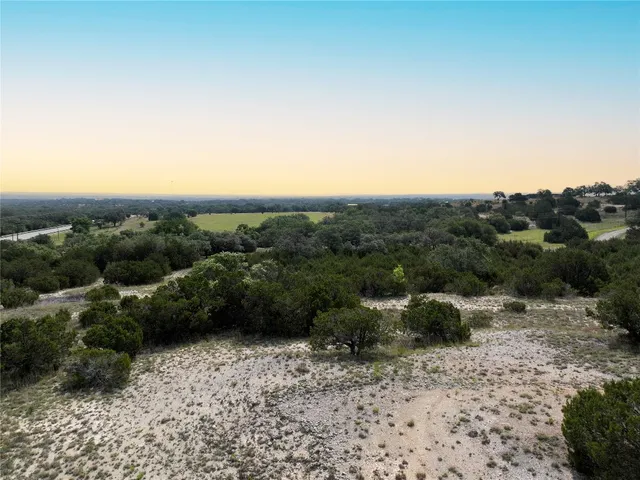a view of a dry yard with trees