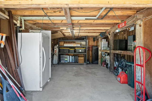 a view of a storage room with racks