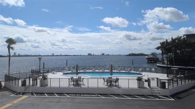 a view of a lake with a city