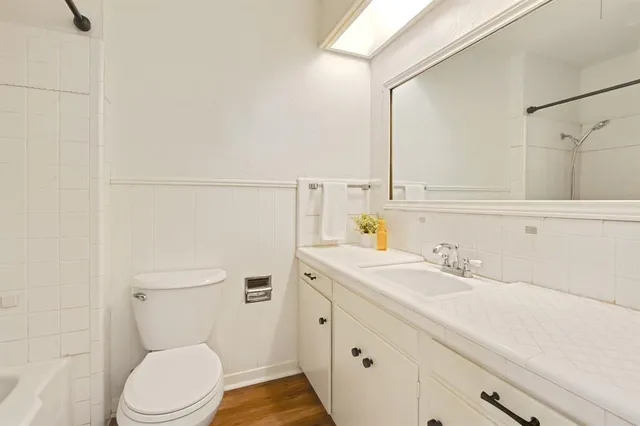 a bathroom with a sink a toilet and vanity