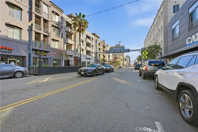 a city view with tall buildings