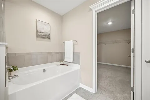 a bathroom with a bathtub and shower