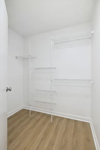 a view of an empty walk in closet