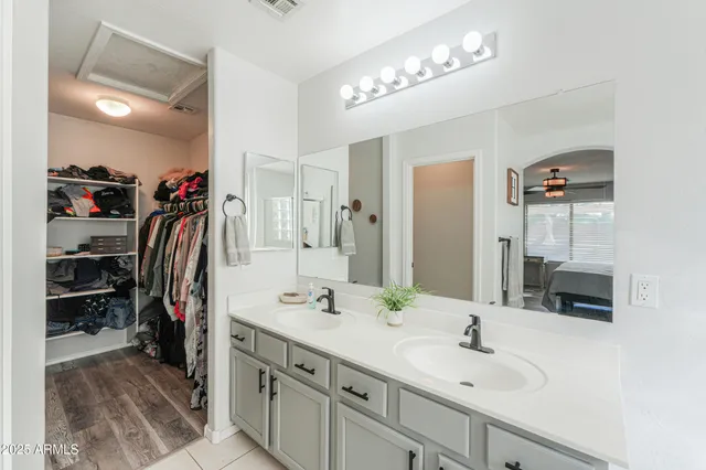 a bathroom with a sink double vanity