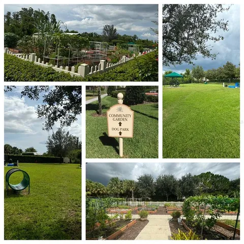 a view of outdoor space with seating area and trees around